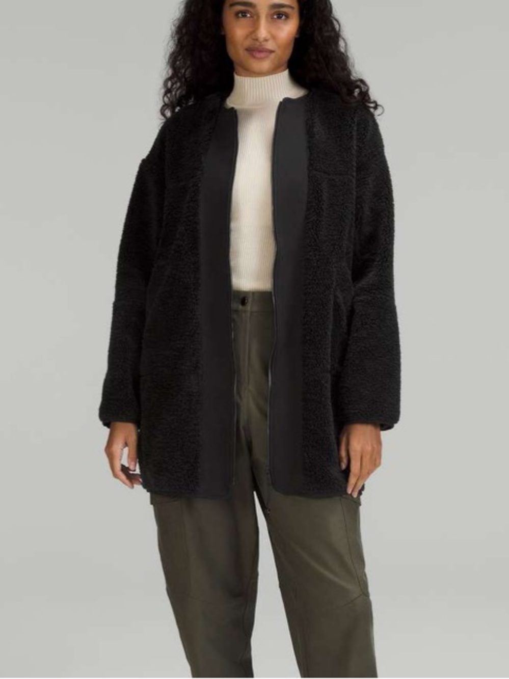 Lululemon Collarless Textured Fleece Full Zip Black Jacket 2 Coat